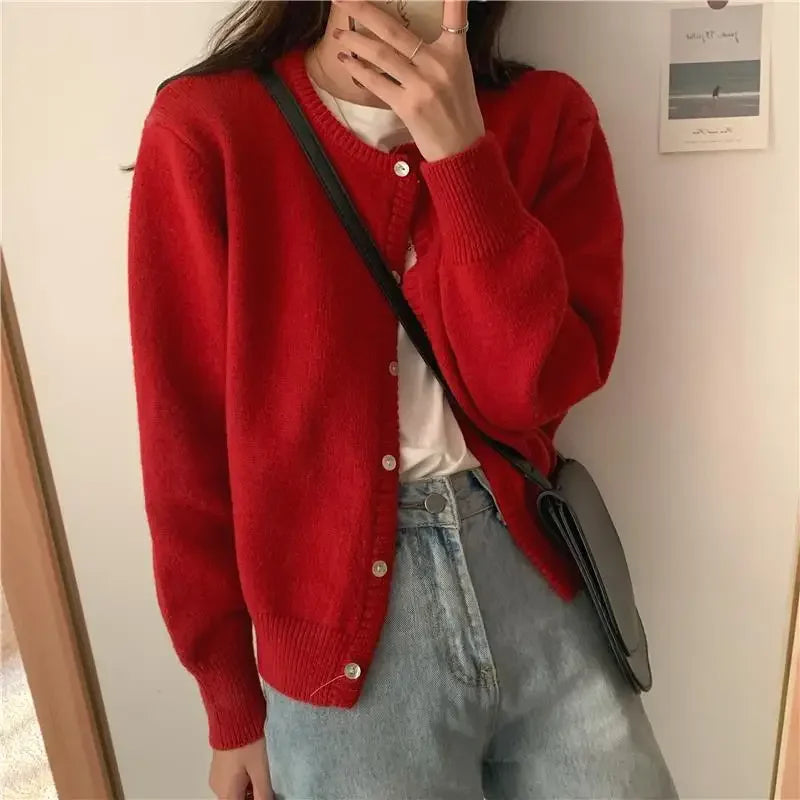 Lunivop Knitted Sweater Cardigan Loose-fit Warm Jacket Inner Wear Outer Korean Style Stylish Women's Top Core-spun Yarn