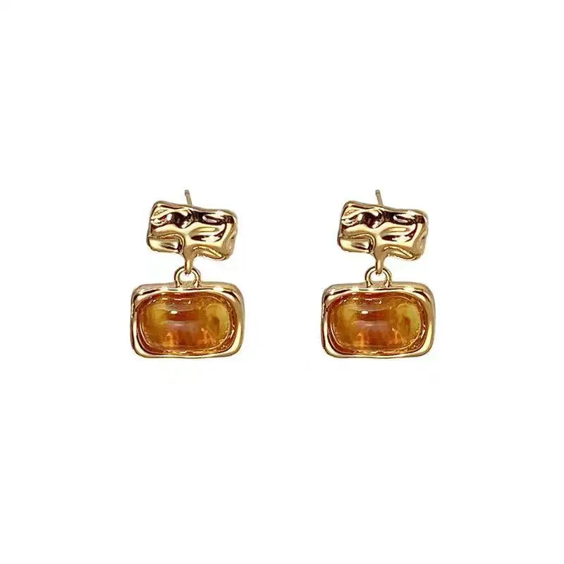 Lunivop Vintage Big Brown Hollow Out Square Drop Earrings for Women Wedding Party Classic Jewelry Geometry Metal Earrings