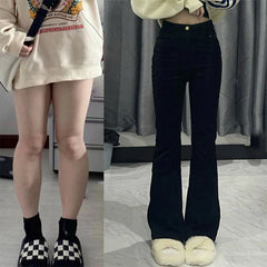 Lunivop Korean Black Flare Jeans Women Vintage Y2K Denim Pants High Waist Slim Fit Stretch Tall and Thin Casual Solid Lady Trousers