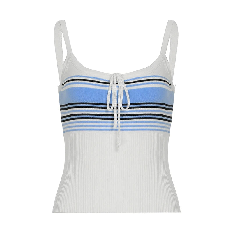 Lunivop  Elegant Striped Stitching Knitted Crop Top Casual Lace-up Bow Cute Tees Women Summer Holiday Style Vest y2k Aesthetic Tee