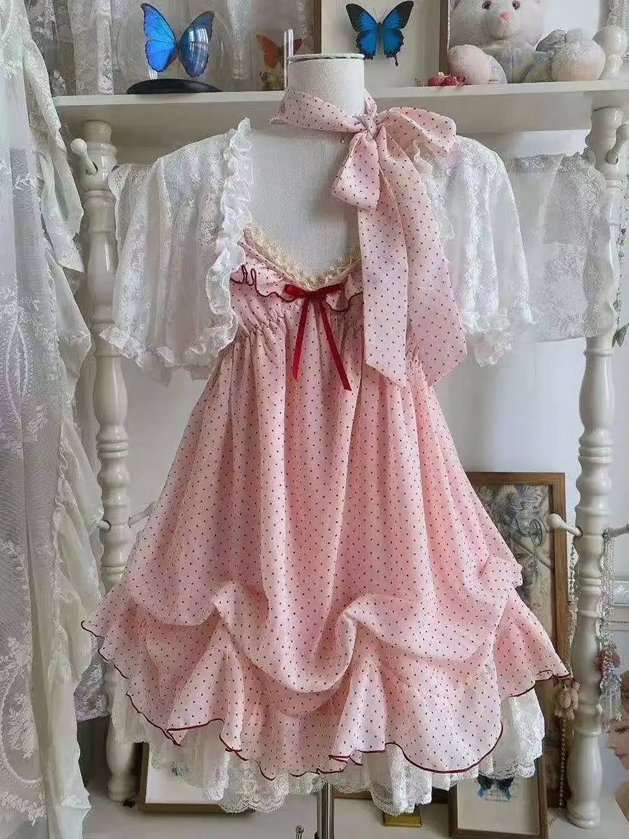 Lunivop  Retro Japanese Lolita Outfits Women Sweet Kawaii Tops Ruffle Mini Dress Suits Y2k Preppy Casual 2 Piece Sets