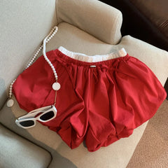 Lunivop  Sweet Spice Girls Bow Cloud Femme Pantalon Bud Ball Gown Short Slim Shorts All-match Ruched French Casual High Waist Pant