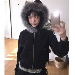 Lunivop New Fur FPatchwork Fashion Sweatshirts American Vintage Punk Women Coats Popular Zipper Casual Hoodies Y2k Aesthetic Clothes