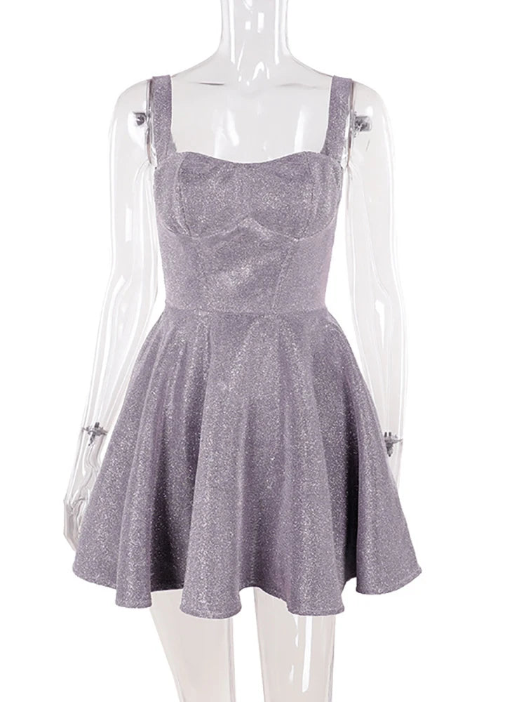 Lunivop Glitter Bright Silk Sparkling Women Dress Spaghetti Strap Backless Dress Female Autumn Skinny Elegant Party Club Outfits