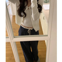 Lunivop  Korean Sle Chic Spring New Elastic Waist Lace Casual Pants Women Cotton 00% Comfortable Fit Casual Trousers for Ladies