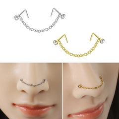 Lunivop  Medical Stainless Steel Double Nose Ring Chain Zircon Nose Stud Hoop Dangle Tassel Piercing Jewelry Helix Cartilage Hypoall
