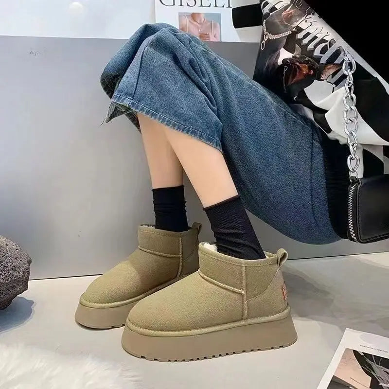 Lunivop Luxury Winter Women Short Plush Warm Snow Boots Casual Shoes New Suede Fur Chelsea Ankle Boots Flats Platform Ladies Shoes