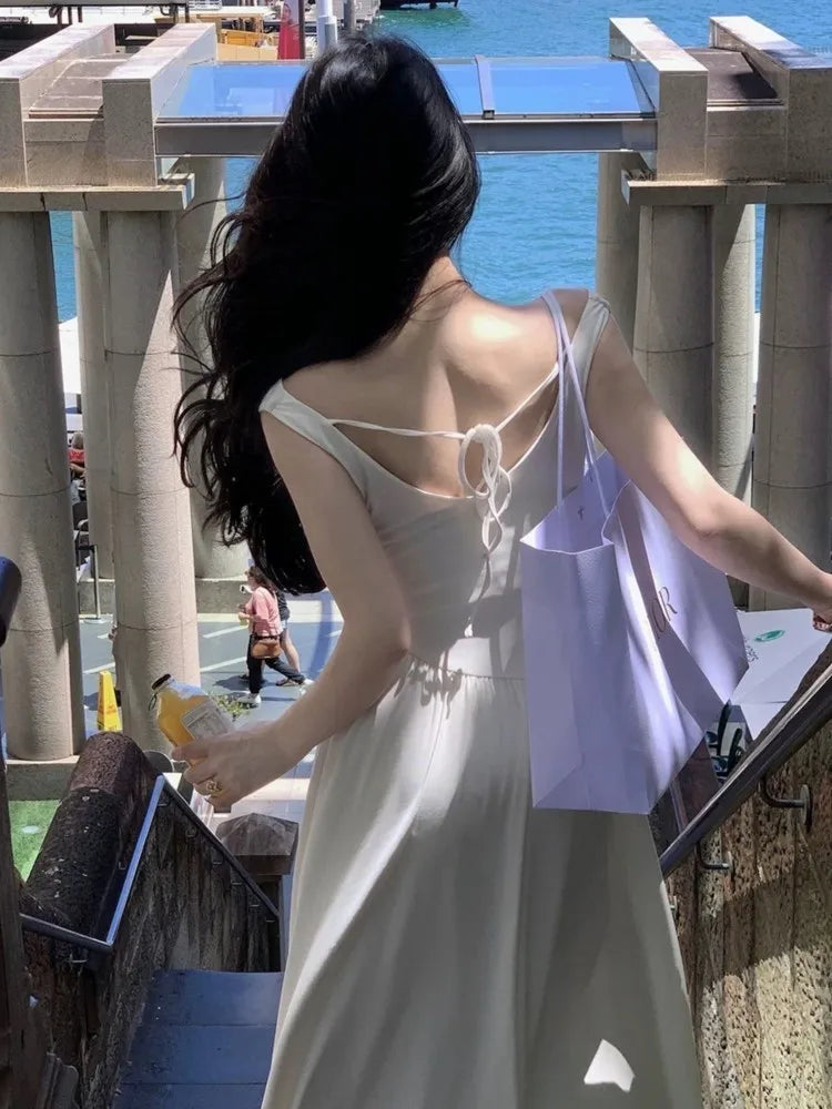 Lunivop  Summer Spring Elegant Off Shoulder Long Dresses Casual Sleeveless Evening Party Dress Korean Style Slim Waist A-line Vestidos