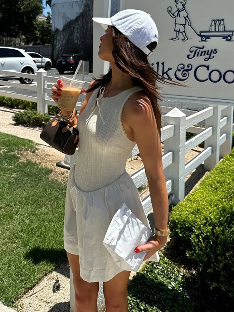 Lunivop Sexy Backless A-line Women Dress White Sleeveless Round Neck Mini Dress Female Summer Loose Casual Streetwear Vestidos