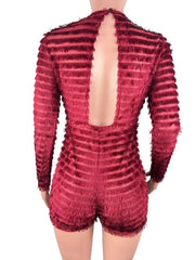 Lunivop  Solid Faux Fur Playsuits Women Sexy Deep V Neck Long Sleeve Backless Slim Casual Furry Rompers Fall Winter Party Clubwear