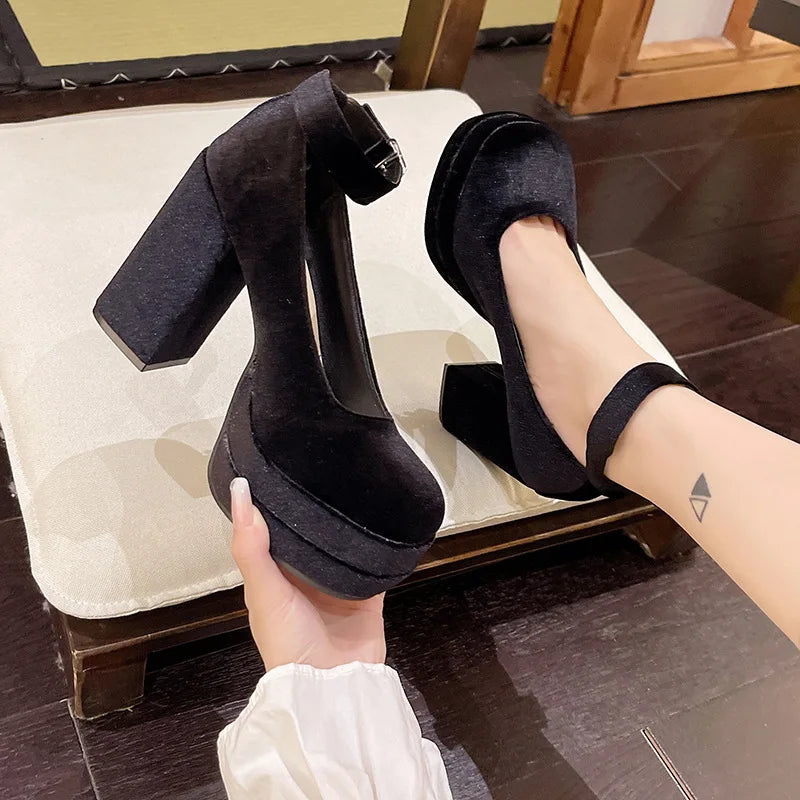 Lunivop Platform Mary Janes Shoes Women Suede Luxury High Heel Lace Up Trend Lolita Shoes Elegant Chunky Party Pumps Zapatos De Mujer