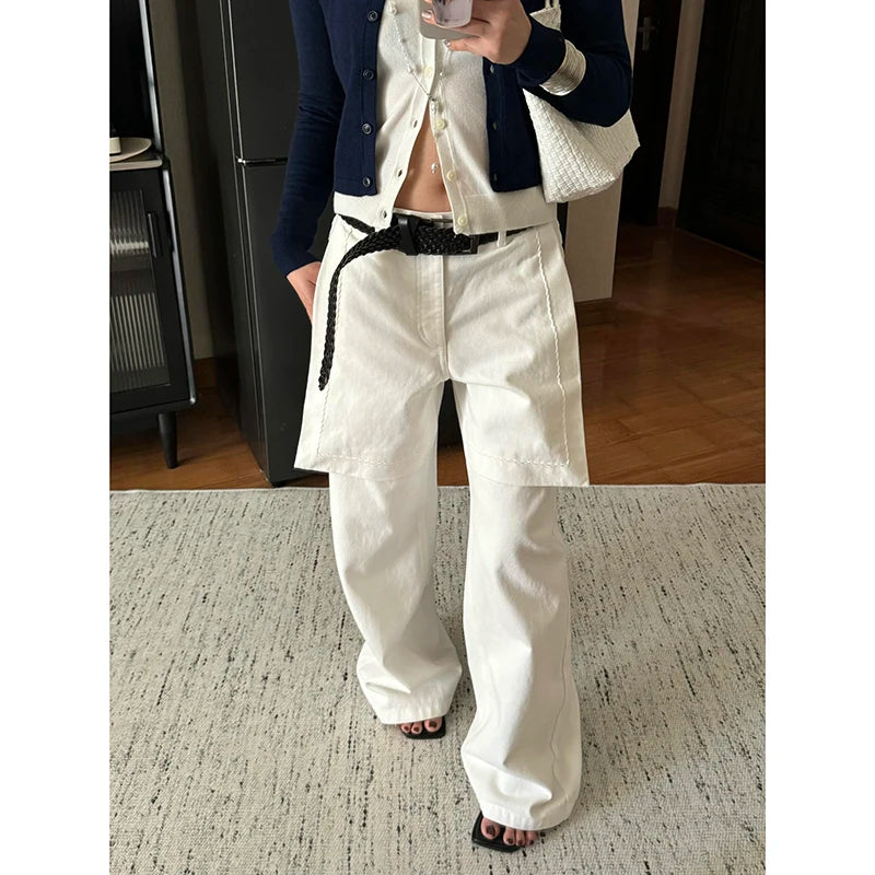 Lunivop Bottoms Chic Fake Y2k Jeans Streetwear Vintage Flare Pants for Women Casual High Waist Denim Trousers Pantalon Femme