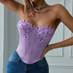 Lunivop  Euramerican Fashion Sexy Strapless Boq Appliques Tank Tops Y2k Aesthetic Harajuku American Punk Bustier All Match Streetwears