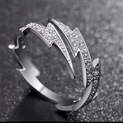 Lunivop New Trendy Hiphop Bling Zircon Lightning Opening Ring for Women Men Couple Niche Design Adjustable Ring Cool Party Jewelry Gifts