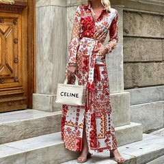 Lunivop  Summer Women Boho Printed Long Shirts Elegant Dress Turn-Down Collar Long Sleeve Female Casual Maxi Party Dresses