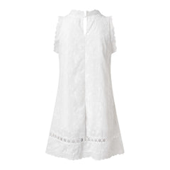 Lunivop  Ladies Casual Dresses Round Neck Solid Colour Sleeveless Straight Short Dress For Woman Hollow Out Summer White Dress Vestidos