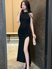 Lunivop  Summer Red Elegant Luxury International Dress Fashion Bodycon Slit Long Dress for Wedding Women  Korean Vintage Party Dress