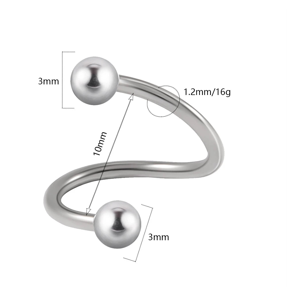 Lunivop 1PC 361L Surgical Steel Spiral Spiral Twisted Lip Ring Labret Ring Piercing Punk Spike Nose Ring Eyebrow Tongue Piercing Jewelry