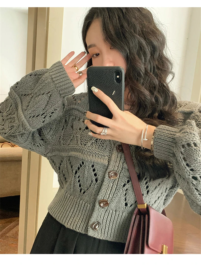 Lunivop Long Sleeve Pointelle Knit Top Women Sweater Cardigan Sheer Button-up Sweater Jacket blusas para mujer Vacation Boho Outfit