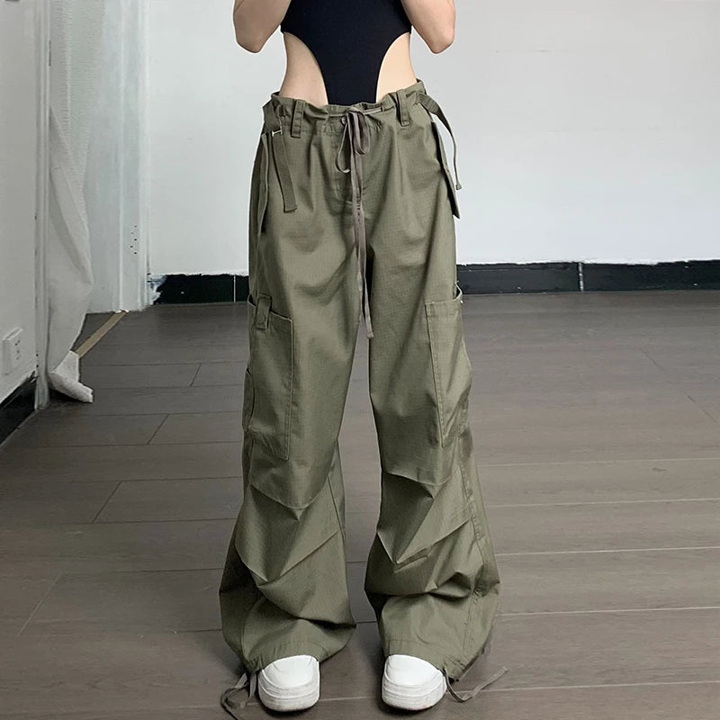 Lunivop  Loose Casual Pocket Lace Up Cargo Pants Streetwear Wide Leggings Autumn Winter Fashion Trousers High Waist Women Pants