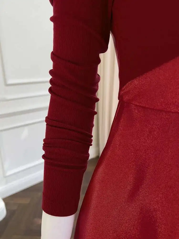 Lunivop Solid Slanted Collar Off Shoulder Dresses For Women Long Sleeve High Waist Causal Loose Thin Dress Female Clothing