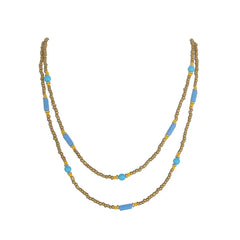 Lunivop New Trendy Boho Golden Blue Bead Doubl Layered Necklace for Women Niche Design Personality Beach Party Jewelry Gifts