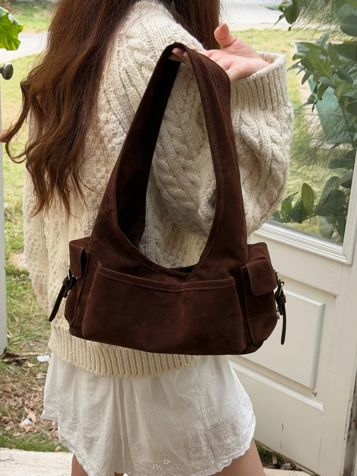Lunivop  Retro Suede Shoulder Commuter Miscellaneous Handheld Bags New Korean Multi Pocket Underarm Bag