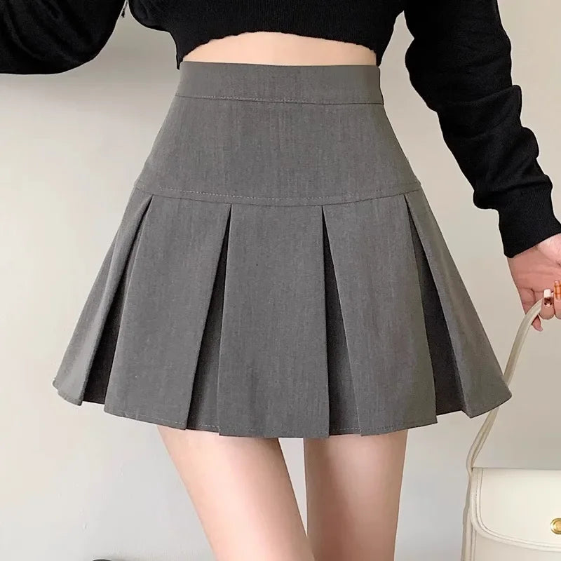 Lunivop Elegant High-waisted Pleated Skirt Autumn New Style Korean Women's Clothing Versatile Zipper-up Cropped A- skirt