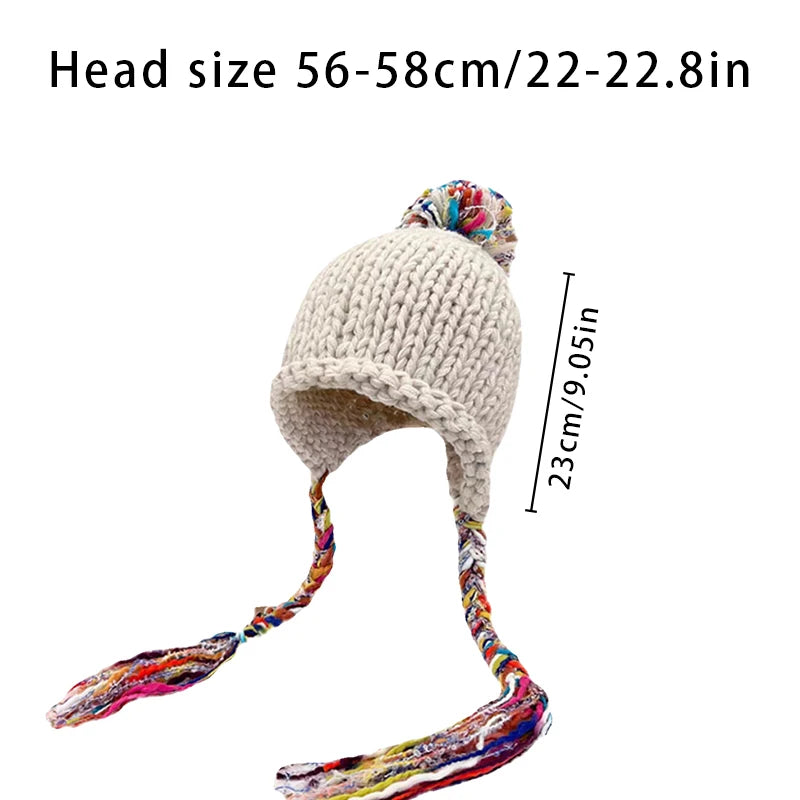 Lunivop New women's colorful tasseled wool cap Ethnic style caps warm ear protection hat Thickened hand-knit cap cold wool cap