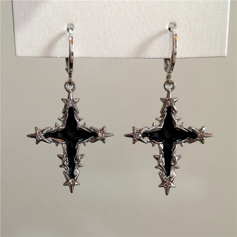Lunivop Goth Punk Colorful Irregular Thorn Cross Pendant Earrings For Women Egirl Aesthetic Jewelry EMO Charm Vintage Scene Accessories