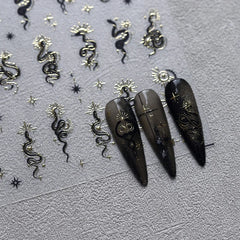 Lunivop  5D Gold Stamped Silver Sun Stars Snake Nail Art Stickers Totems Reliefs Self Adhesive Dark Chinese Style Manicure Decals