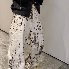 Lunivop  Fashion Beige Leopard Print Jeans Women Streetwear Vintage Hippie Wide Leg Pants Female Casual Baggy Straight High Waist Jeans