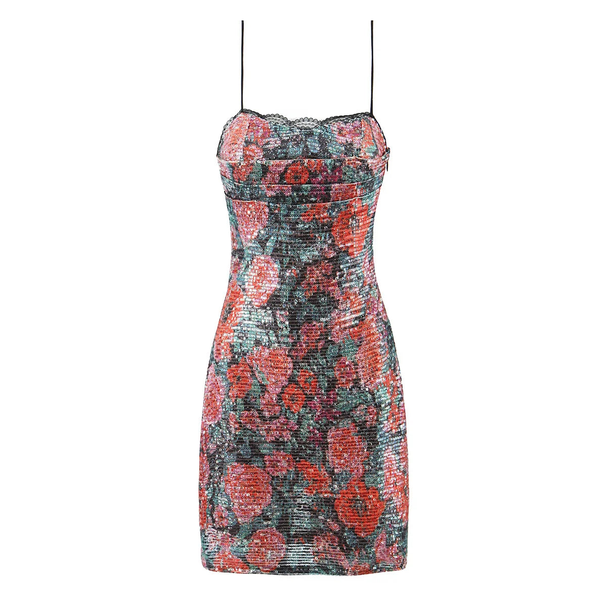 Lunivop  Fashion Sequin Rose Floral Print Sling Mini Sexy Dresses Women Summer Night Out Party Robe  Backless Dress