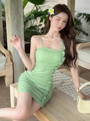 Lunivop  Mini Dresses Women Flowers Patchwork Slash Neck Slim Backless Ruched Sweet Elegant Party Dress Clubwear Female Chic