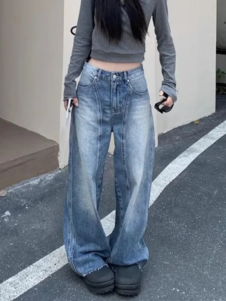 Lunivop Y2k 2000s Vintage Baggy Jeans Woman Korean Fashion Harajuku Denim Pants Streetwear Casual Gyaru Trousers American Retro