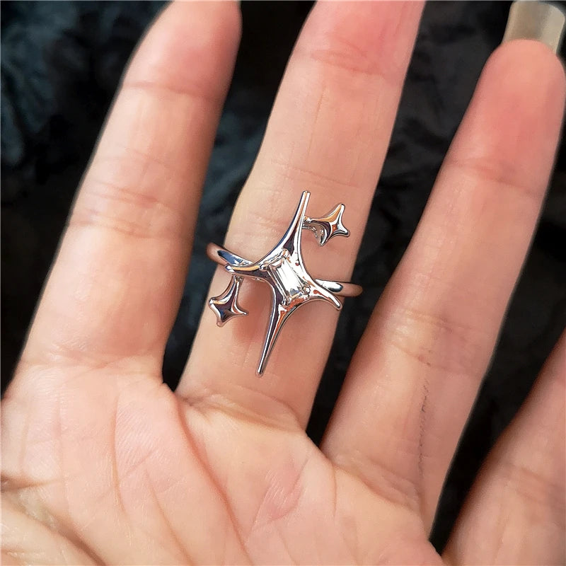 Lunivop Punk Hip Hop Moonlight Stone Crystal Star Cross Ring Women Men Vintage Goth Cool Aesthetic Kpop Grunge Y2K EMO Jewely Accessory