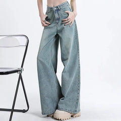 Lunivop  Women High Waist Korean Slacks Wide Leg Jeans Girls Punk 90s Vintage Denim Straight Leg Pants Female Light Blue Baggy Trousers