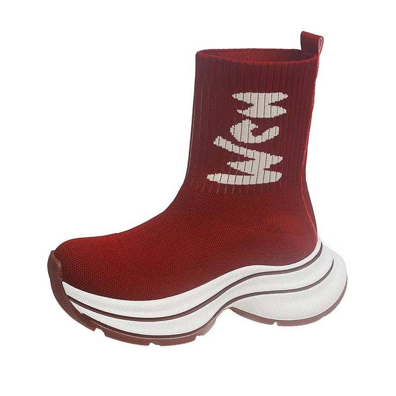 Lunivop Autumn Winter New Platform Socks Shoes Women Thick-soled Casual Net Knitted Short Boots Fashion Sport Women Botas De Mujer