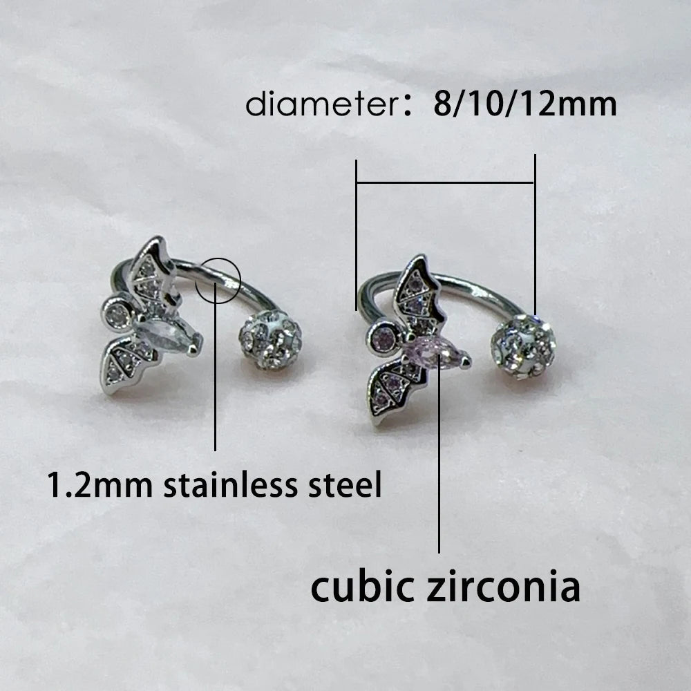 Lunivop  1pc Punk Cool Bat Lip Ring C-shaped Stainless Steel Zircon Labret Piercing Lip Ring Cartilage Fashion Body Jewelry Gifts