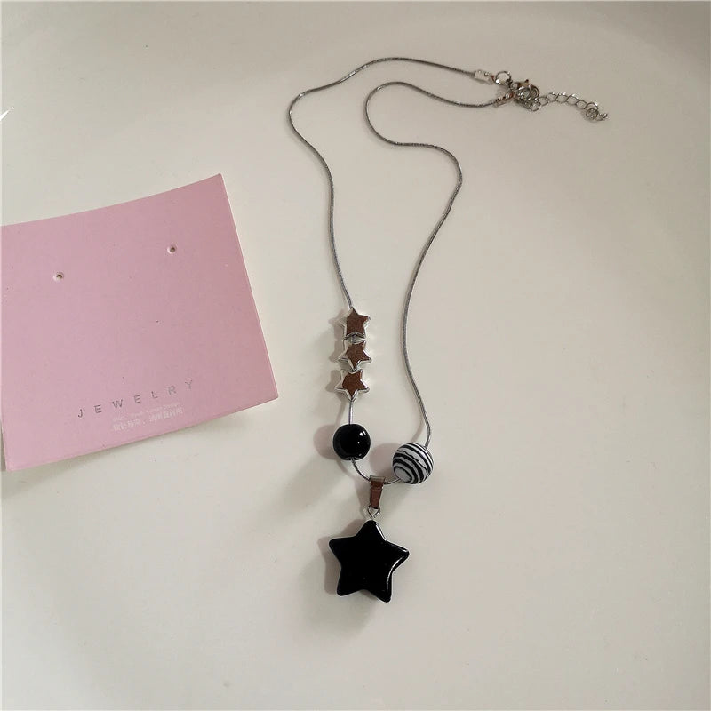 Lunivop Gothic Vintage Y2k Aesthetic Peach Heart Star Pendant Choker Punk Chain Necklace For Women Men Charm 2000s Jewelry Accessories