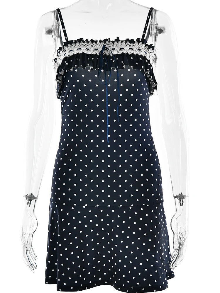 Lunivop  Print Polka Dot Lace Up Women Dress Patchwork Spaghetti Strap Lace Dress Female Summer Skinny Vacation Party Club Dress
