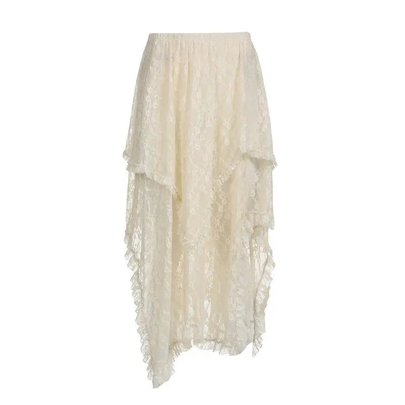 Lunivop  Chic Irregular A-line Skirts Fashion Holiday Skirts Women Vintage Ruffles Floral Kintted Lace Streetwear TeenGirl Y2K Skirt