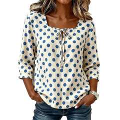 Lunivop  Women's Summer Blouse Square Neck Polka Dot Blouses Blue Polka Dot Chiffon Blouse Casual Tie Front Top Womens For Woman Women