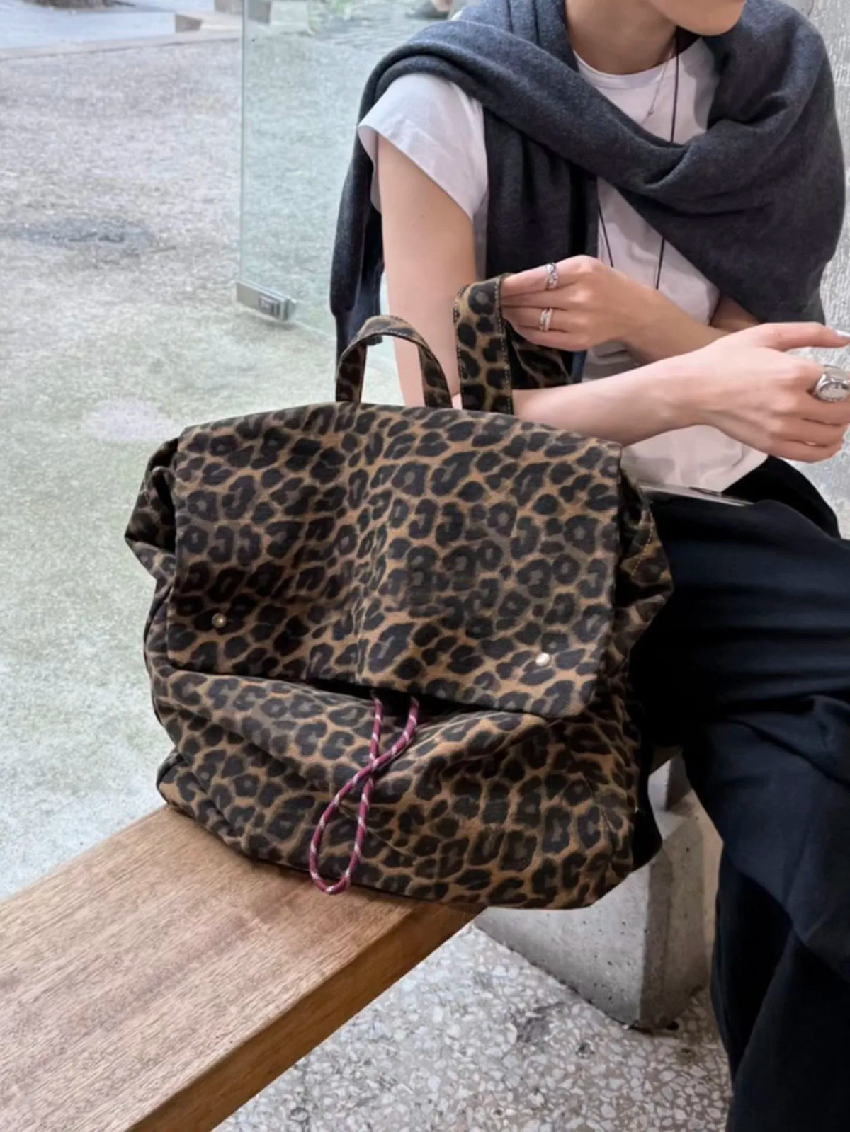 Lunivop  Korean Large Capacity Canvas Backpack for Women New Retro Leopard Print Commuting Versatile Backpacks