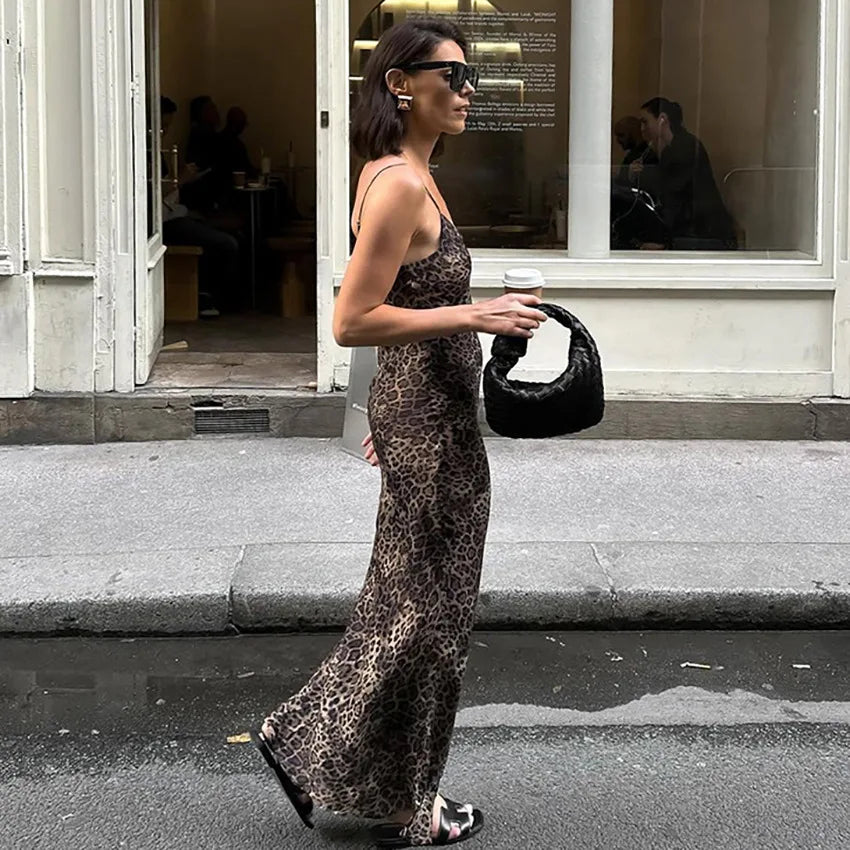 Lunivop  Sexy Fashion Leopard Print Women's Summer Backless Slim Long Dress Street Style Women's Clothing
