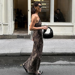 Lunivop  Sexy Fashion Leopard Print Women's Summer Backless Slim Long Dress Street Style Women's Clothing