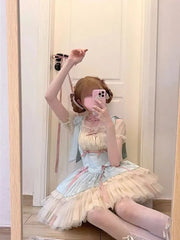 Lunivop  Fashion Sweet Lolita Sp Dress for Women Summer New Cute Cake Dresses Y2k Slim Waist Short Sleeve Bow Vestidos De Mujer