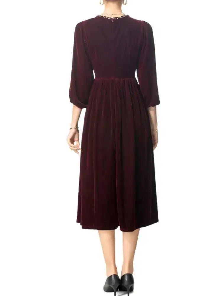 Lunivop Elegant Women's Long Solid Round Neck Chains Hollow Out Dresses Slim High Waist Patchwork Dress  Autumn 2025 New