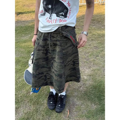 American Vintage Streetwear Camouflage Denim Skirts Fashion Casual Skirt for Women Y2k High Waist Loose Faldas Mujer