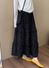 Lunivop   Skirts For Women's Vintage Floral Saia High Waist A-line Loose Black Jupe Fashion Sweet Long Skirt